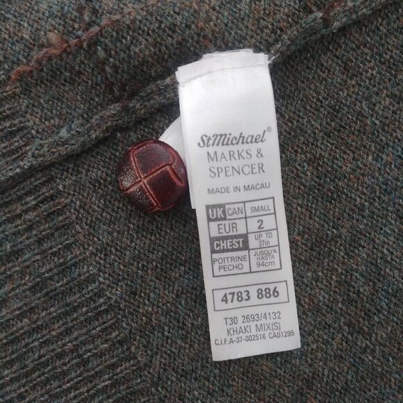Vintage St Michael Men lambswool pure new wool cardigan sweater Small green - Picture 16 of 16
